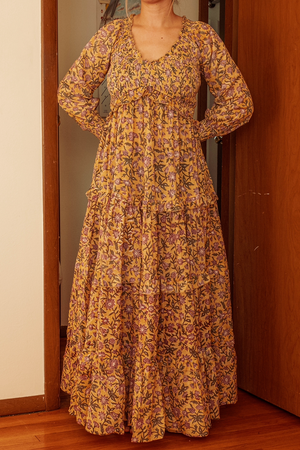 Emilia Organic Cotton Hand Block-Print Maxi Dress