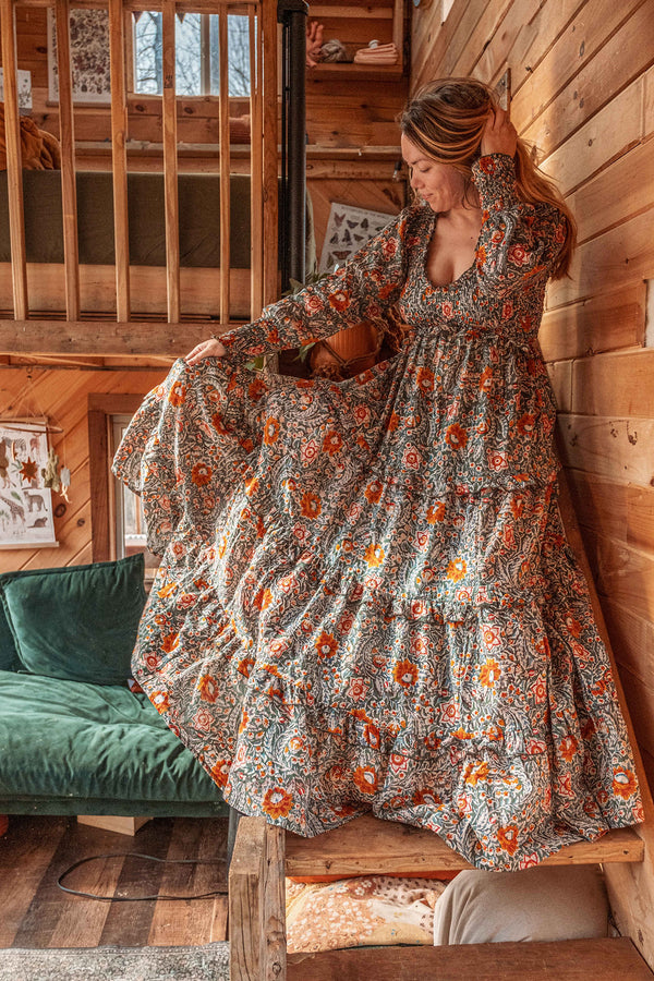 Emilia Organic Cotton Hand Block-Print Maxi Dress