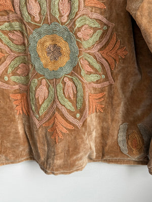 Langmere Short Hand Embroidered Cotton Velvet Jacket