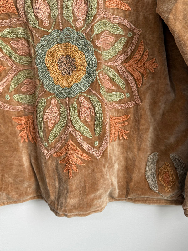 Langmere Short Hand Embroidered Cotton Velvet Jacket