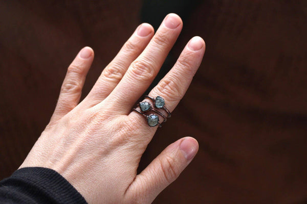Raw Aquamarine Crystal Copper Ring