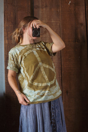 Batik Dyed Peace Tee ~ Olive