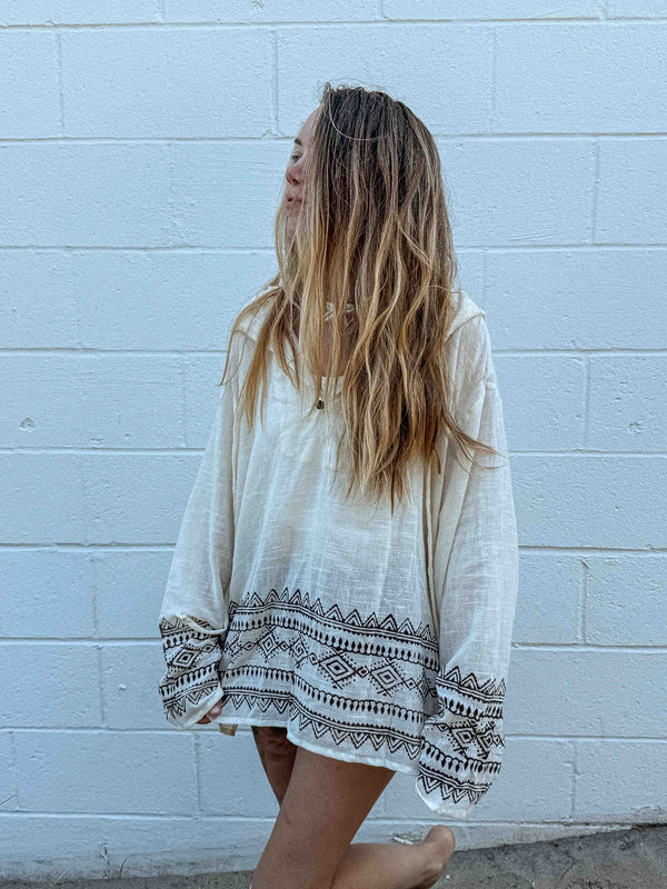 Unisex Cotton Block Print Sun Hoodie
