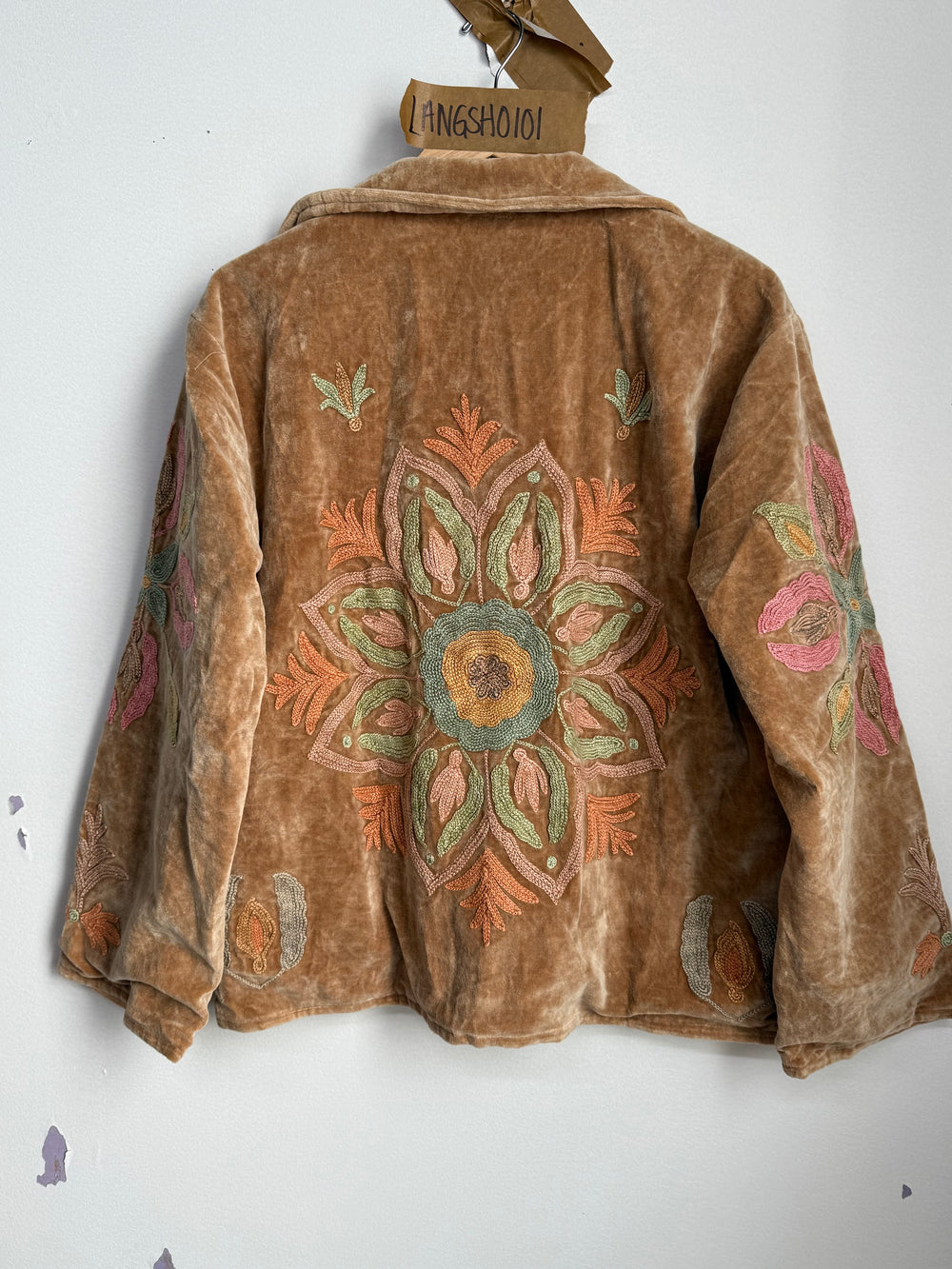 Langmere Short Hand Embroidered Cotton Velvet Jacket