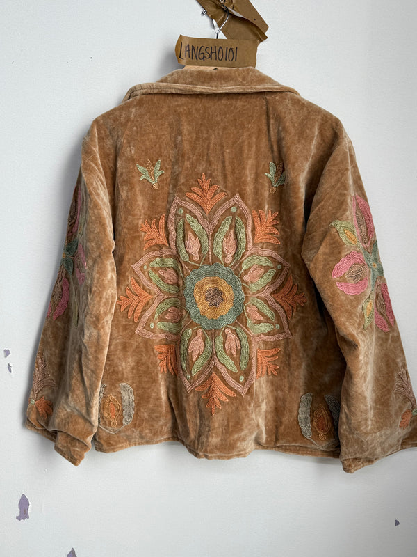 Langmere Short Hand Embroidered Cotton Velvet Jacket