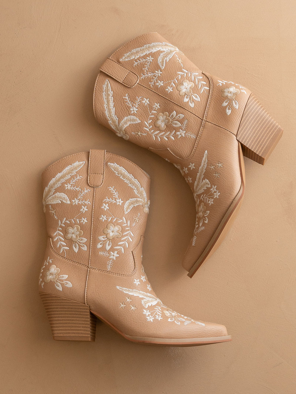 The Bailey | Apricot Embroidered Cowboy Bootie