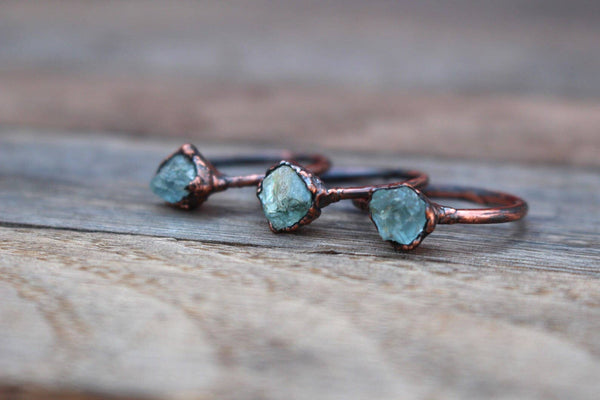 Raw Aquamarine Crystal Copper Ring