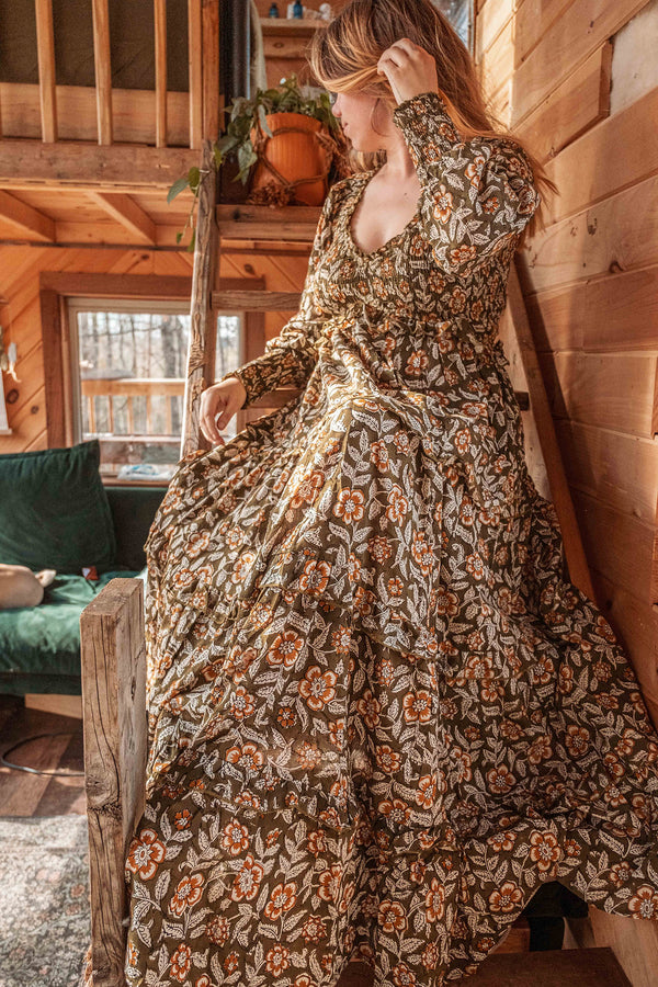 Emilia Organic Cotton Hand Block-Print Maxi Dress