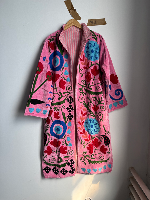 Reversible Pipa Long Embroidered Velvet Jacket