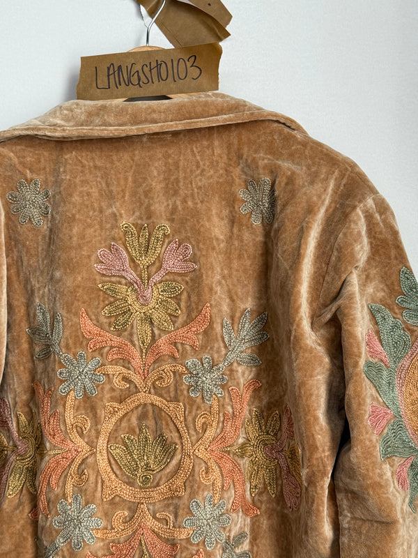 Langmere Short Hand Embroidered Cotton Velvet Jacket