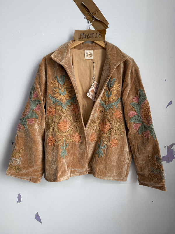 Langmere Short Hand Embroidered Cotton Velvet Jacket