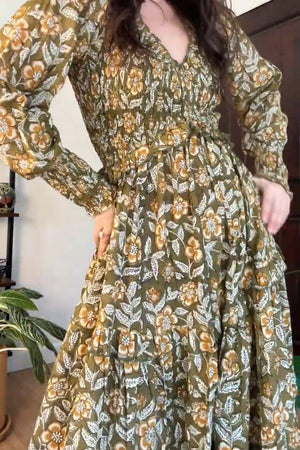 Emilia Organic Cotton Hand Block-Print Maxi Dress