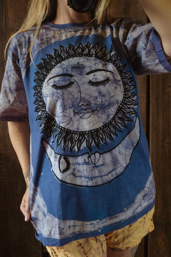 Batik Dyed Moon Sun Tee ~ Blue