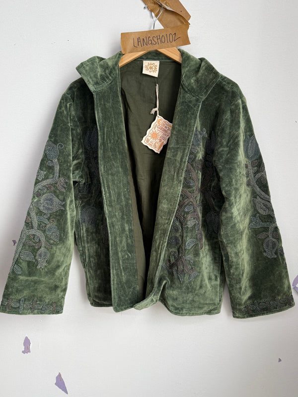 Langmere Short Hand Embroidered Cotton Velvet Jacket
