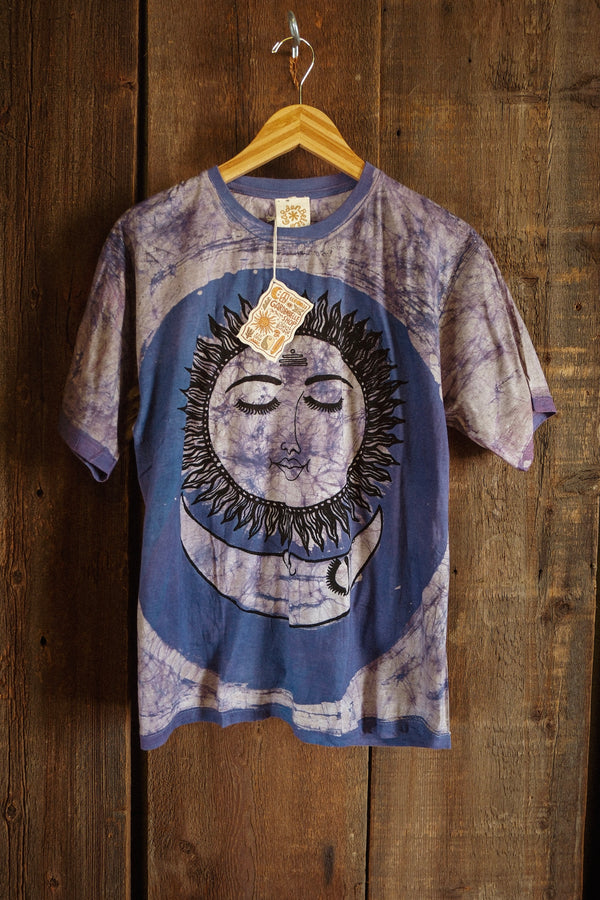 Batik Dyed Moon Sun Tee ~ Blue