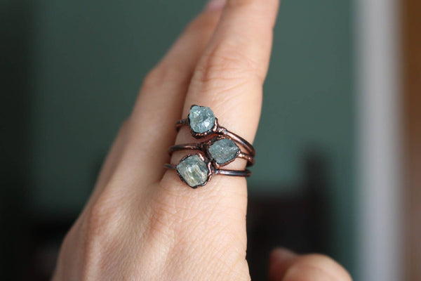 Raw Aquamarine Crystal Copper Ring