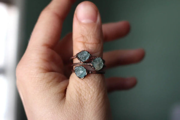 Raw Aquamarine Crystal Copper Ring