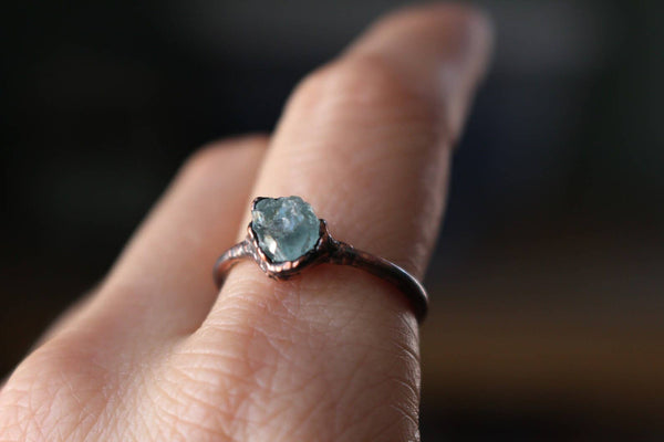 Raw Aquamarine Crystal Copper Ring