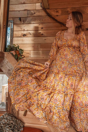 Emilia Organic Cotton Hand Block-Print Maxi Dress