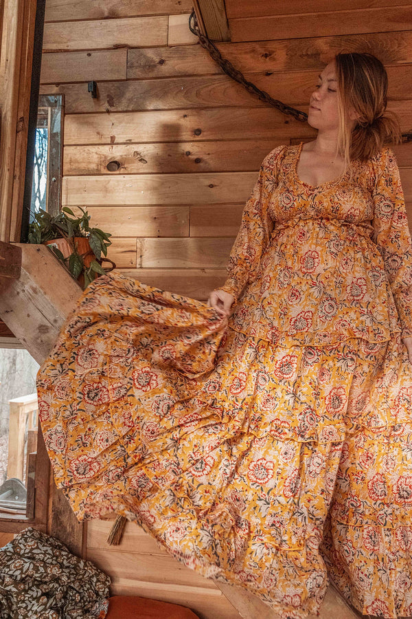Emilia Organic Cotton Hand Block-Print Maxi Dress