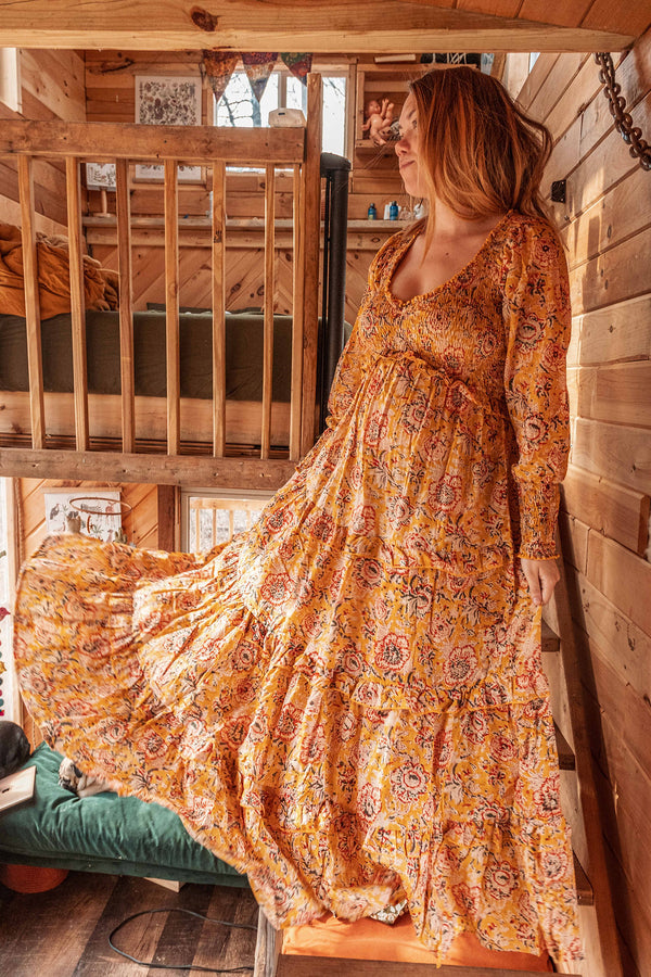 Emilia Organic Cotton Hand Block-Print Maxi Dress