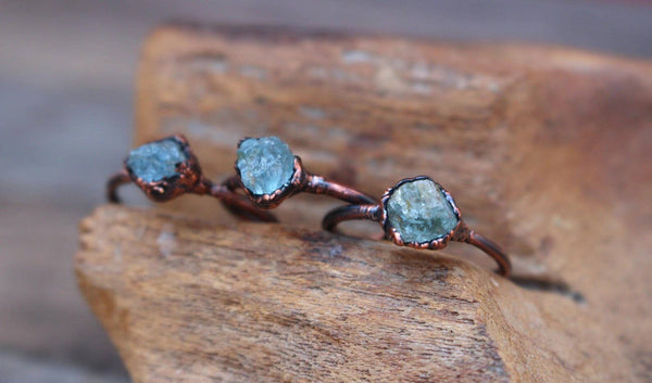 Raw Aquamarine Crystal Copper Ring