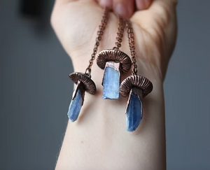 Blue Kyanite Crystal Mushroom Necklace