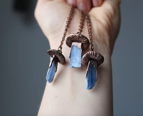 Blue Kyanite Crystal Mushroom Necklace