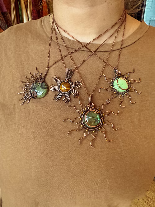 Kambaba Jasper Half Sun Copper Necklace
