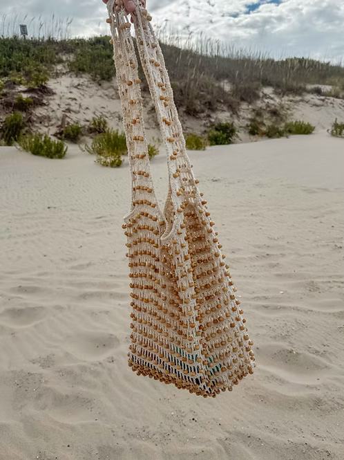 Cotton + Wooden Bead Crochet Bag
