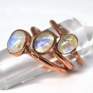 Copper Rainbow Moonstone Ring | Stacking Ring