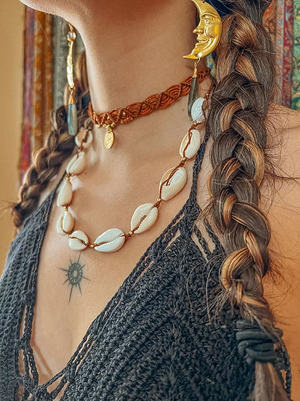 Multi Shell Macrame Choker Necklace