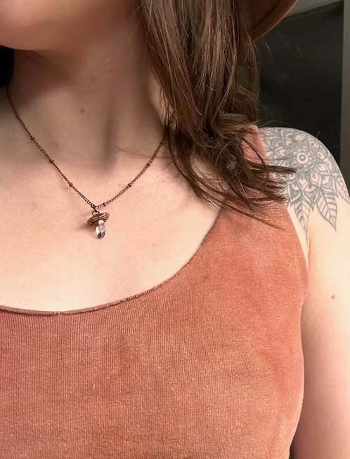 Tiny Amethyst Mushroom Crystal Necklace