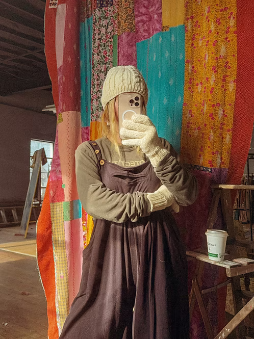 Gorro y guantes de lana color avena