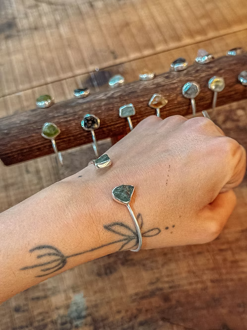 Duality Sterling Silver + Stone Bangle