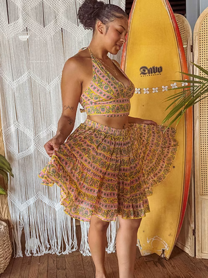 Block Print Mini Tiered Skirt