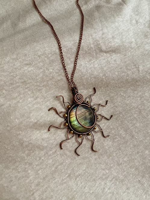 Labradorite Moon Sun Copper Necklace
