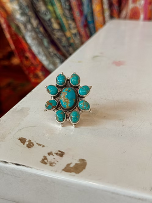 Sterling Silver Turquoise Flower Ring