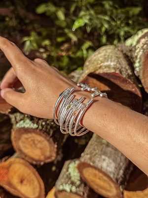 Peekaboo Crystal + Brushed Sterling Silver Bangle