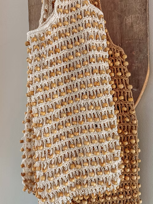 Cotton + Wooden Bead Crochet Bag