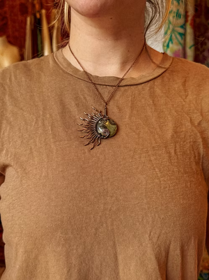 Kambaba Jasper Half Sun Copper Necklace
