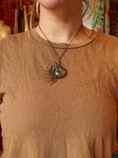 Kambaba Jasper Half Sun Copper Necklace