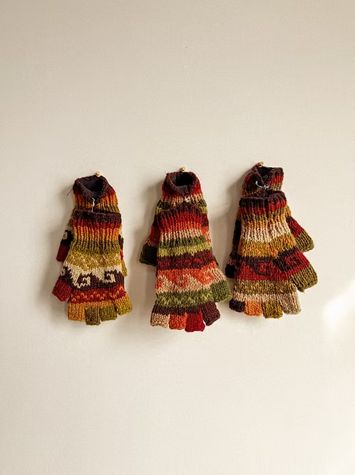 Guantes sin dedos de mezcla de lana terrosa