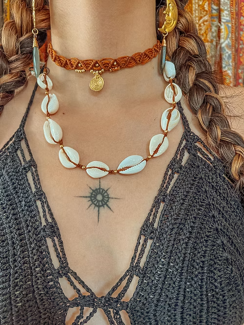 Multi Shell Macrame Choker Necklace