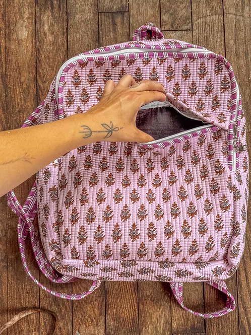 Lavendar Block Printed Backpack