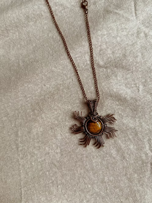 Tiger's Eye Mini Fire Horse Sun Copper Necklace