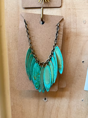 Verdigris Patina Leaf Necklace