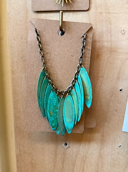 Verdigris Patina Leaf Necklace