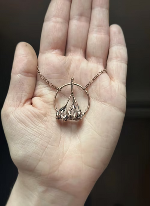 Real Yarrow Flower Copper Necklace