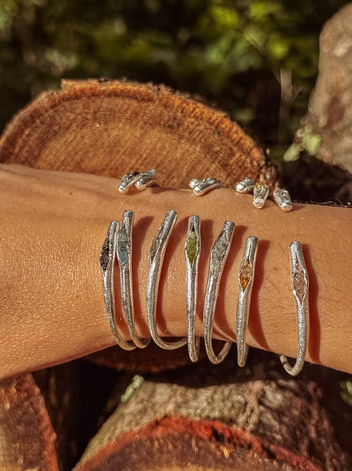 Peekaboo Crystal + Brushed Sterling Silver Bangle